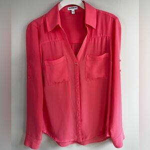 Express long sleeve button up shirt, extra small, pink